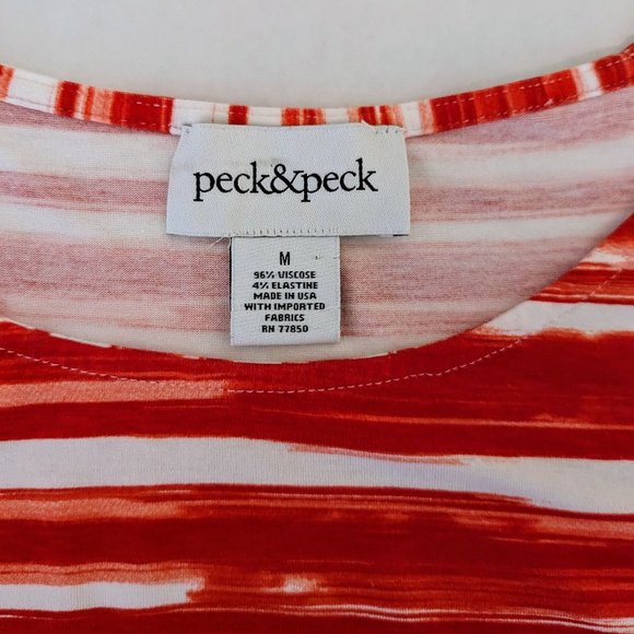 PECK & PECK Women's 3/4 Sleeve Pull-on Top Size M Orange & White NWOT - Picture 4 of 4